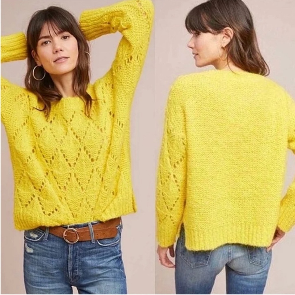 Anthropologie Sleeping On Snow Yellow Crew Neck Alpaca Sweater - Picture 3 of 7